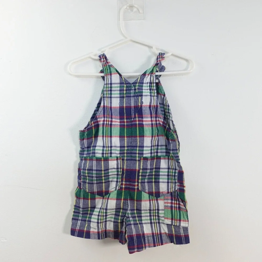 Ralph Lauren Overalls Baby 9M Blue Plaid Red Patchwork Madras Western‎ Summer